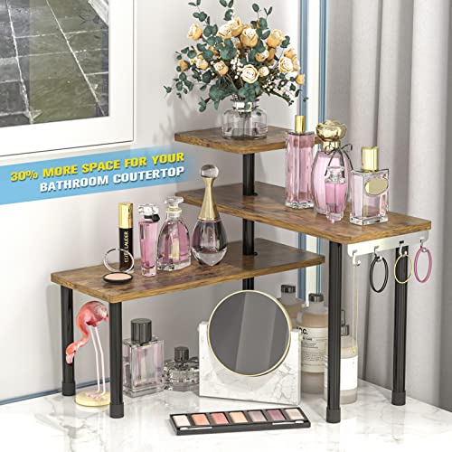 3-Tier Rustic Brown Corner Shelf Organizer