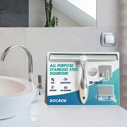 10-Inch Stainless Steel Shower Squeegee with Hooks