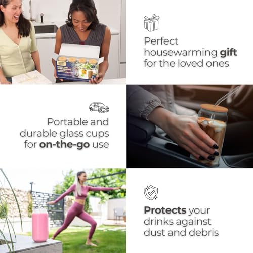 Stylish Iced Coffee Cups with Bamboo Lids - Set of 4