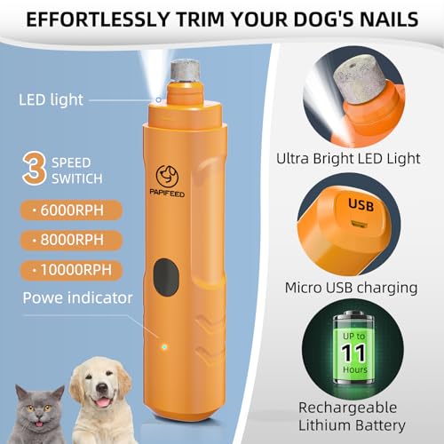 PAPIFEED Rechargeable Dog Nail Grinder with LED Lights