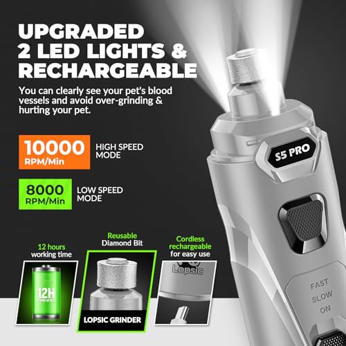 Quiet Rechargeable Dog Nail Grinder with LED Lights