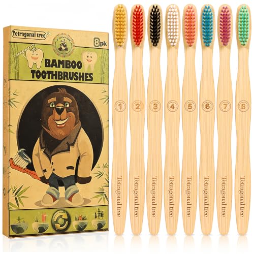 8-Pack Biodegradable Bamboo Toothbrushes - Soft Bristles