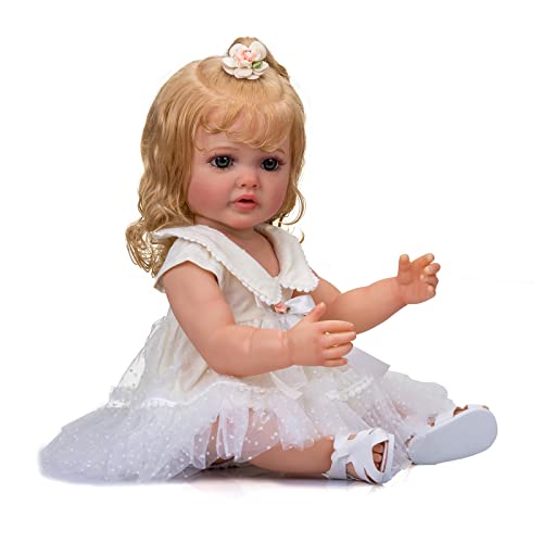 22" Realistic Blonde Curly Hair Reborn Baby Doll