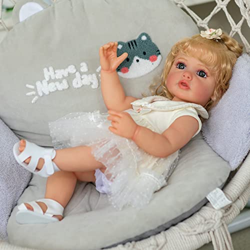 22" Realistic Blonde Curly Hair Reborn Baby Doll