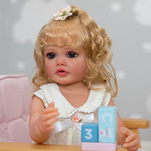 22" Realistic Blonde Curly Hair Reborn Baby Doll