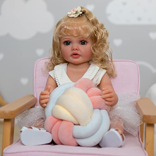 22" Realistic Blonde Curly Hair Reborn Baby Doll