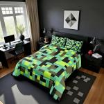 Pixel Grid Miners Full Bed Comforter Set