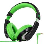rockpapa Comfort Kids Headphones for School, Lightweight Childrens Boys Girls Teens Over-Ear Headphones Wired 3.5mm for CD DVD Player Tablet Phone Travel Black/Green