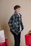Minecraft Creeper Little Boys Flannel Shacket with Fleece Lining Plaid Gray/Green 7-8