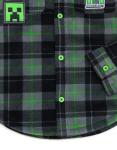Minecraft Creeper Little Boys Flannel Shacket with Fleece Lining Plaid Gray/Green 7-8