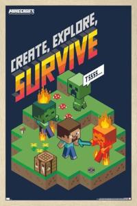Trends International Minecraft - Create, Explore, Survive 2 Wall Poster, 34L x 22.4W, Blonde Framed Version