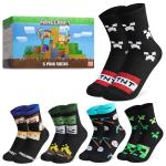 Minecraft Boys Calf Length Socks, Size 6–14 Yrs, 3 or 5 Pack Soft Cozy Sports School Creeper Socks, Gamer Gifts for Boys (Black/Multi - 5 Pack, 5/7.5 US, 10-13 Years)