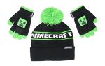 Minecraft Creeper Logo Kids Beanie Hat Cap and Gloves Set New Black