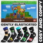 Minecraft Boys Calf Length Socks, Size 6–14 Yrs, 3 or 5 Pack Soft Cozy Sports School Creeper Socks, Gamer Gifts for Boys (Black/Multi - 5 Pack, 5/7.5 US, 10-13 Years)