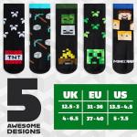 Minecraft Boys Calf Length Socks, Size 6–14 Yrs, 3 or 5 Pack Soft Cozy Sports School Creeper Socks, Gamer Gifts for Boys (Black/Multi - 5 Pack, 5/7.5 US, 10-13 Years)