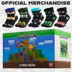 Minecraft Boys Calf Length Socks, Size 6–14 Yrs, 3 or 5 Pack Soft Cozy Sports School Creeper Socks, Gamer Gifts for Boys (Black/Multi - 5 Pack, 13.5/4.5 US, 7-10 Years)