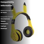 eKids Pokemon Kids Bluetooth Headphones, Wireless Headphones with Microphone Includes Aux Cord, Volume Reduced Kids Foldable Headphones for School, Home, or Travel,Yellow