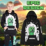 Minecraft Boys Pants Set - Cozy Hoodie and Joggers for Kids - Fun Gifts for Boys (Black/Green, 11-12 Years)