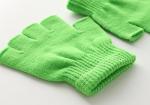 X&F Boys' and Girls' Solid Knitted Half Finger Mittens Typing Gloves, Small, Green