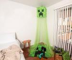 Minecraft Green Creeper Kids Bed Canopy Curtains for Ceiling, Hanging Mosquito Netting | Play Room Accessories, Cover for Nursery Baby Crib | Official Video Game Home Decor Collectible