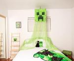 Minecraft Green Creeper Kids Bed Canopy Curtains for Ceiling, Hanging Mosquito Netting | Play Room Accessories, Cover for Nursery Baby Crib | Official Video Game Home Decor Collectible