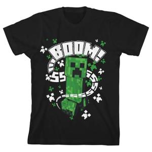 Minecraft Creeper Boom SSSSS Boy's Black Crew Neck Short Sleeve T-Shirt