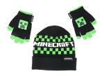 Minecraft Checkered Logo Creeper Kids Beanie Hat Cap and Gloves Set New Black