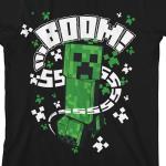 Minecraft Creeper Boom SSSSS Boy's Black Crew Neck Short Sleeve T-Shirt