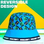 Minecraft Boys Bucket Hat, Sun Hat for Kids Beach Summer Holiday Essentials - Gifts for Gamers (Blue Reversible)