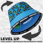 Minecraft Boys Bucket Hat, Sun Hat for Kids Beach Summer Holiday Essentials - Gifts for Gamers (Blue Reversible)