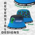 Minecraft Boys Bucket Hat, Sun Hat for Kids Beach Summer Holiday Essentials - Gifts for Gamers (Blue Reversible)