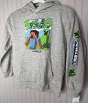 Minecraft Boys HOODIE SWEATSHIRT L Gray Graphic Pullover Cotton Pocket  NEW