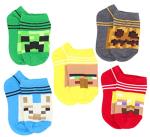 Minecraft Little Boys Character 5-Pack No-Show Socks, Small, Multicolor 6