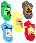 Minecraft Little Boys Character 5-Pack No-Show Socks, Small, Multicolor 6