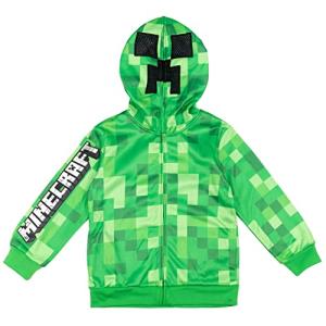 Minecraft Creeper Little Boys Fleece Zip Up Hoodie with Mesh Cosplay Hood Mask Green 6