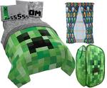 Jay Franco Minecraft Creeper Full Bed Set, Drapes and Pop Up Hamper Bundle