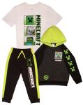 Minecraft Creeper Boys 3-Piece Bundle Set, Zip up Fashion Hoodie, Short Sleeve T-Shirt, and Jogger Sweatpants (Size 7, Grey/White/Black)