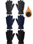 SATINIOR 3 Pairs Kids Fleece Winter Gloves Warm Full Fingers Gloves for Boys Girls Snow Outdoors Activities Supplies(5-8 Years,Black, Grey, Navy Blue)