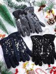 SATINIOR 3 Pairs Kids Fleece Winter Gloves Warm Full Fingers Gloves for Boys Girls Snow Outdoors Activities Supplies(5-8 Years,Black, Grey, Navy Blue)