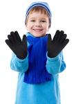 SATINIOR 3 Pairs Kids Fleece Winter Gloves Warm Full Fingers Gloves for Boys Girls Snow Outdoors Activities Supplies(5-8 Years,Black, Grey, Navy Blue)