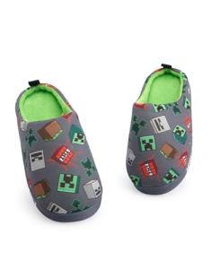 Minecraft Boys Grey Slip On Loafer Slippers | Character All Over Print Design Comfortable Gaming Theme Indoor Shoes for Kids