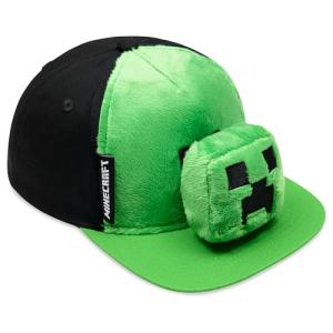 Minecraft Boys Baseball Cap with Removable Plush Accessory - Gamer Gifts (Green/Black)