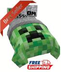 Minecraft Creeper 5 Piece Full Bed Set - Includes Reversible Comforter & Sheet S