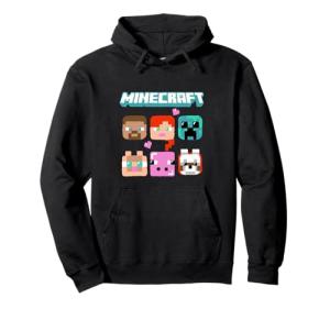 Minecraft Characters Faces With Hearts And Logo Pullover Hoodie