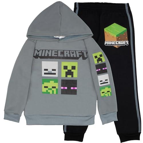 Minecraft Boys 2-Piece Fleece Sweatshirt and Pants Set, Long Sleeve Pullover Hoodie and Jogger Bundle for Kids (Gray/Black, Size 7)