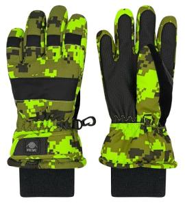 N'Ice Caps Kids Waterproof Winter Thinsulate Warm Gloves (9-10 Years, Neon Green Digital Camo)