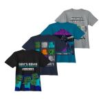 Minecraft Boy's Short Sleeve T-Shirt 4-Pack - Creeper, Skeleton, Zombie Graphic Tee Set for Kids (Black/Gray/Navy/Blue, Size 8)