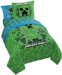 Jay Franco Kids Comforter Set Includes Sheets and Pillow Covers - Soft and Cozy Bed Set for Stylish Room Decor, Green - Minecraft Creeper, 7 Piece Full Size Bedding