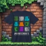 Minecraft Boy's Short Sleeve T-Shirt 4-Pack - Creeper, Skeleton, Zombie Graphic Tee Set for Kids (Black/Gray/Navy/Blue, Size 8)