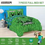 Jay Franco Kids Comforter Set Includes Sheets and Pillow Covers - Soft and Cozy Bed Set for Stylish Room Decor, Green - Minecraft Creeper, 7 Piece Full Size Bedding